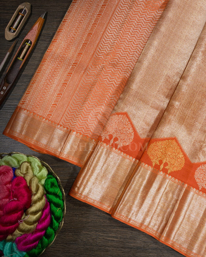 Rust Orange Organza Shimmer Kanjivaram Silk Saree-S1096(G)