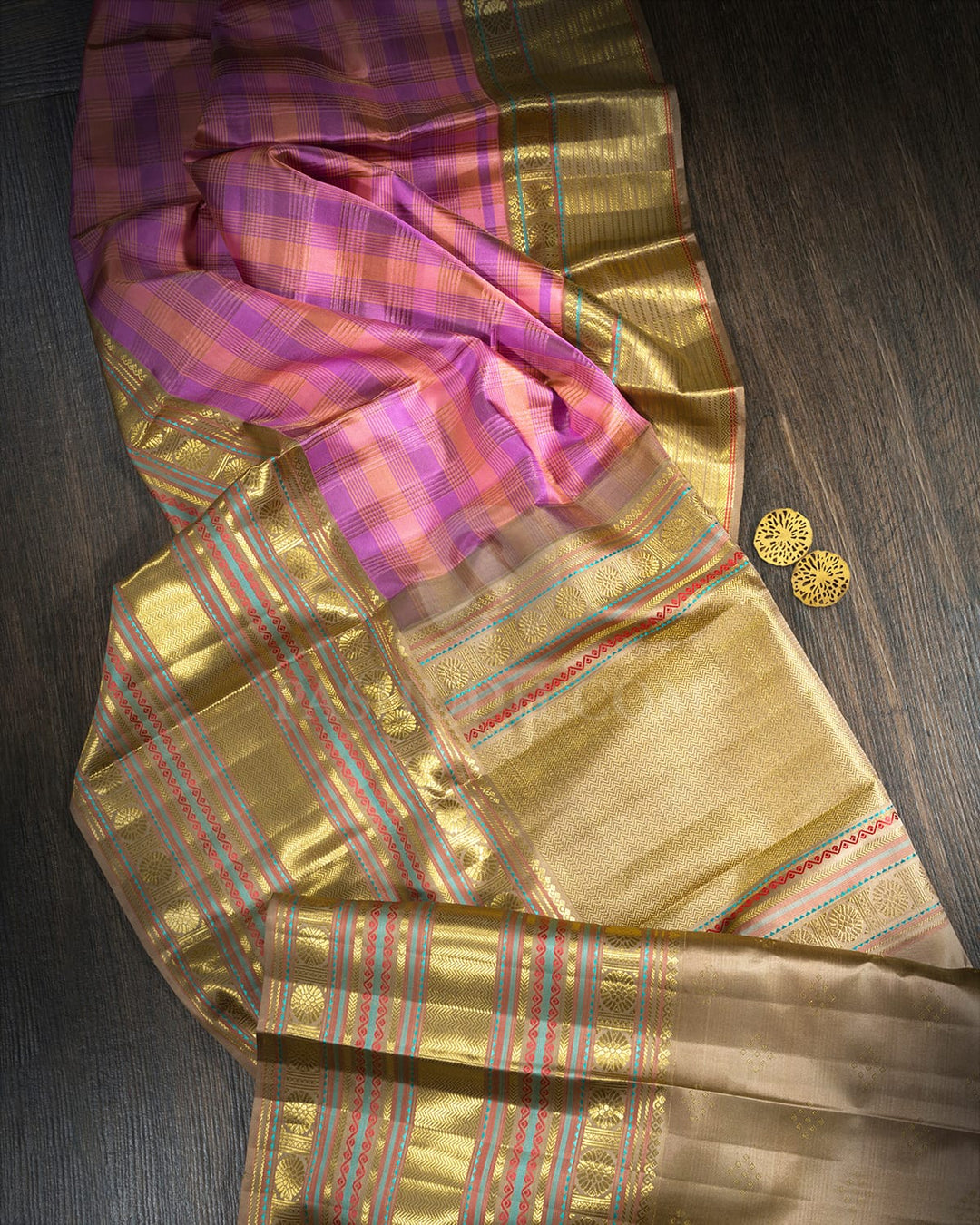 Multicolored Checked Kanjivaram Silk Saree-D690(C)