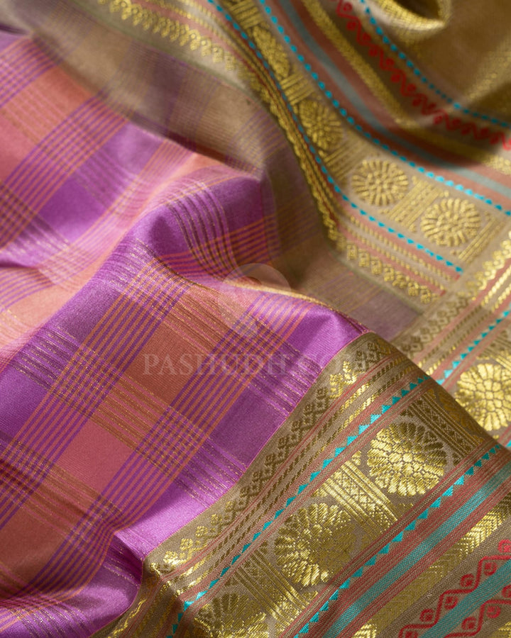 Multicolored Checked Kanjivaram Silk Saree-D690(C)
