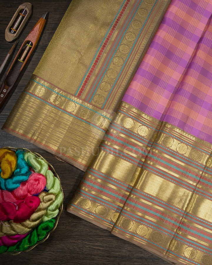 Multicolored Checked Kanjivaram Silk Saree-D690(C)