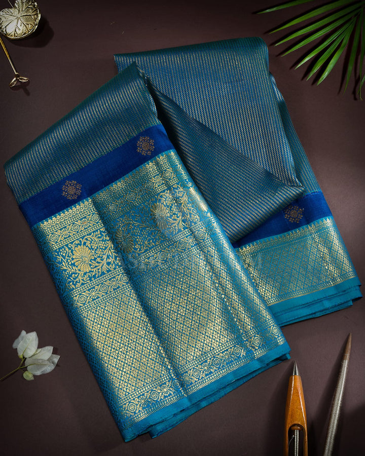 Dual Shaded Peacock Blue Traditional Kanjivaram Silk Saree-S1533(C)