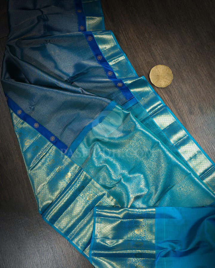 Dual Shaded Peacock Blue Traditional Kanjivaram Silk Saree-S1533(C)