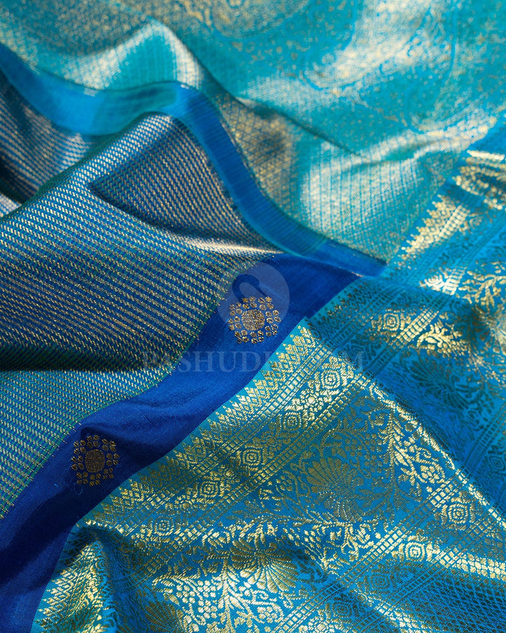 Dual Shaded Peacock Blue Traditional Kanjivaram Silk Saree-S1533(C)