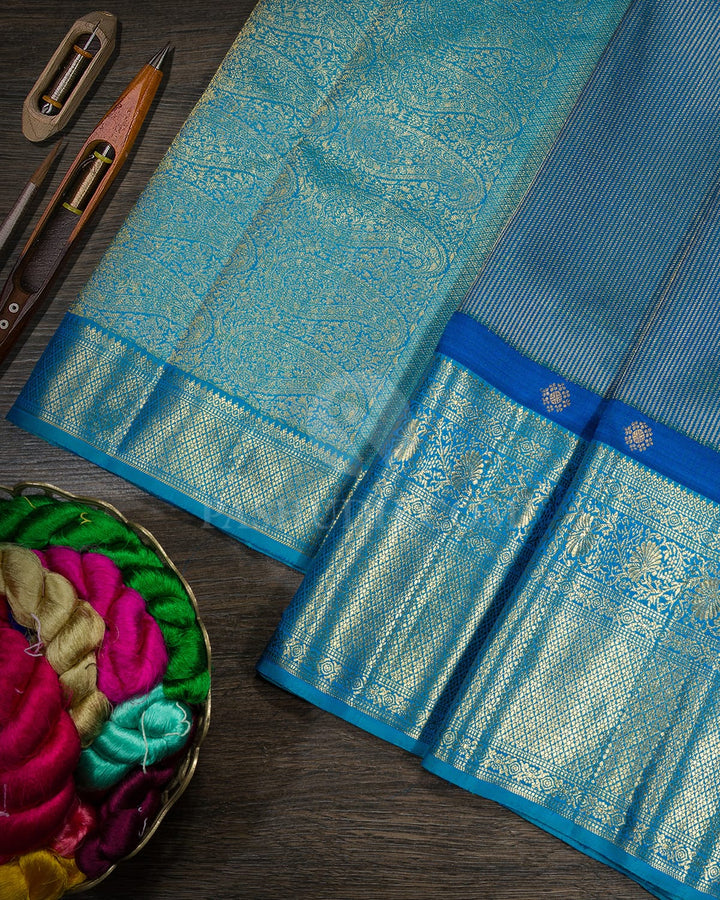 Dual Shaded Peacock Blue Traditional Kanjivaram Silk Saree-S1533(C)