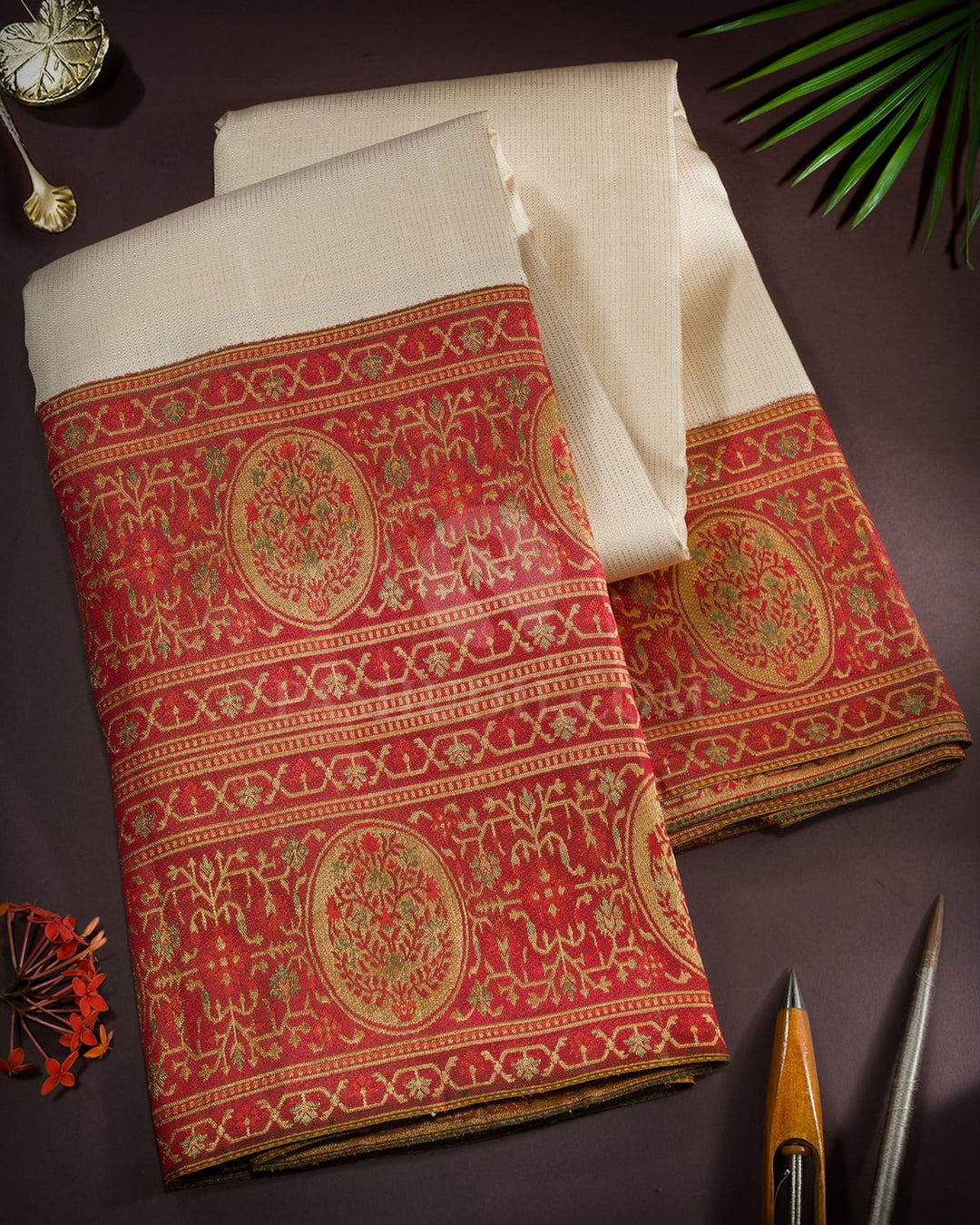 Cream Antique Border Kanjivaram Silk Saree-S1803(A)