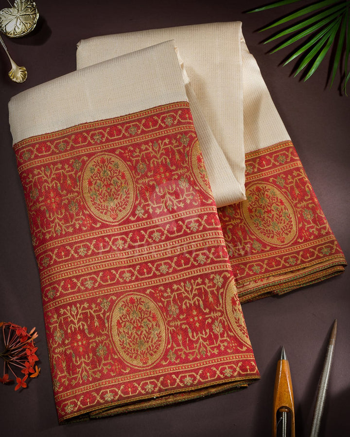 Cream Antique Border Kanjivaram Silk Saree-S1803(A)