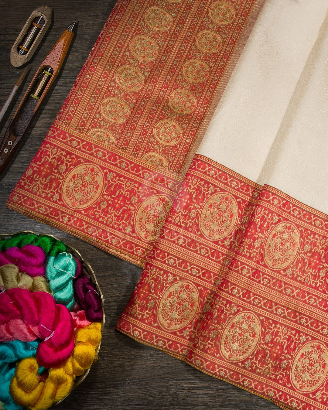 Cream Antique Border Kanjivaram Silk Saree-S1803(A)