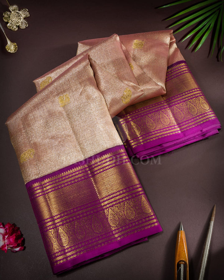 Peach Pink Organza Shimmer Kanjivaram Silk Saree-S1767(B)