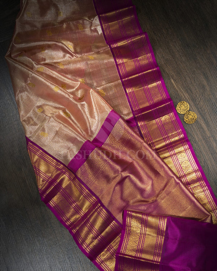 Peach Pink Organza Shimmer Kanjivaram Silk Saree-S1767(B)