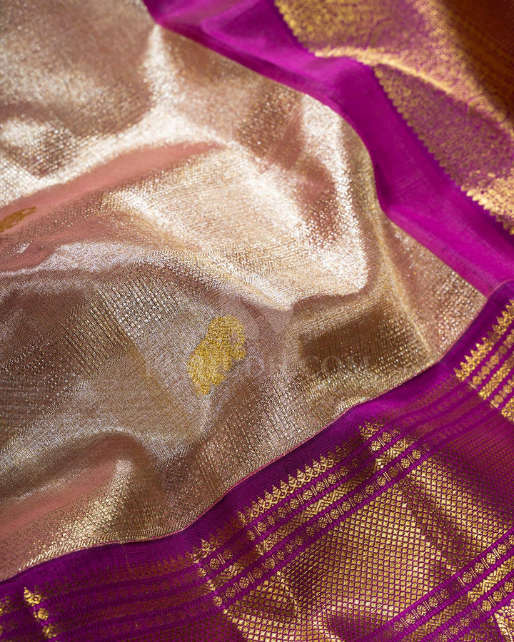 Peach Pink Organza Shimmer Kanjivaram Silk Saree-S1767(B)
