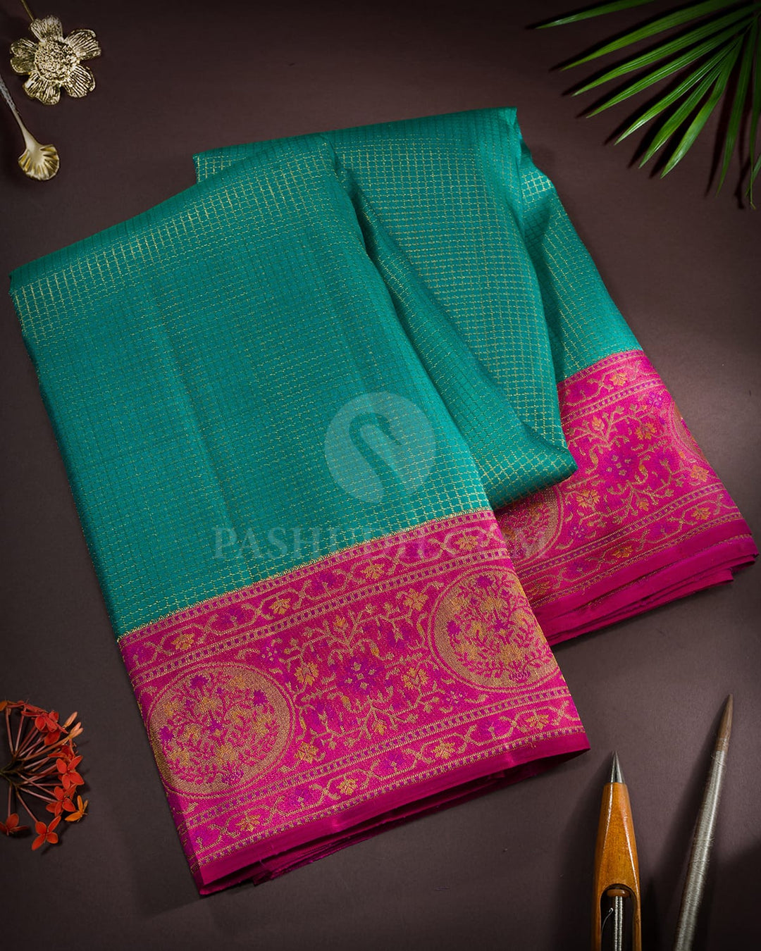 Jade Green Antique Border Kanjivaram Silk Saree-S1764(B)