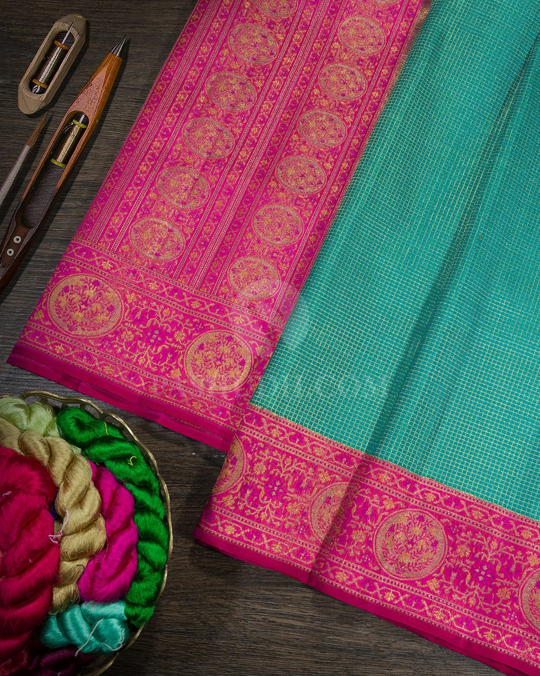 Jade Green Antique Border Kanjivaram Silk Saree-S1764(B)