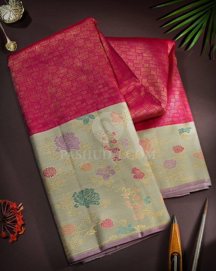 Pinkish Red Meenakari Kanjivaram Silk Saree-S1766(B)