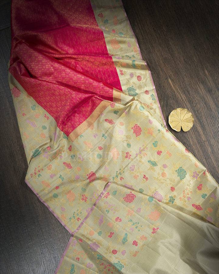 Pinkish Red Meenakari Kanjivaram Silk Saree-S1766(B)