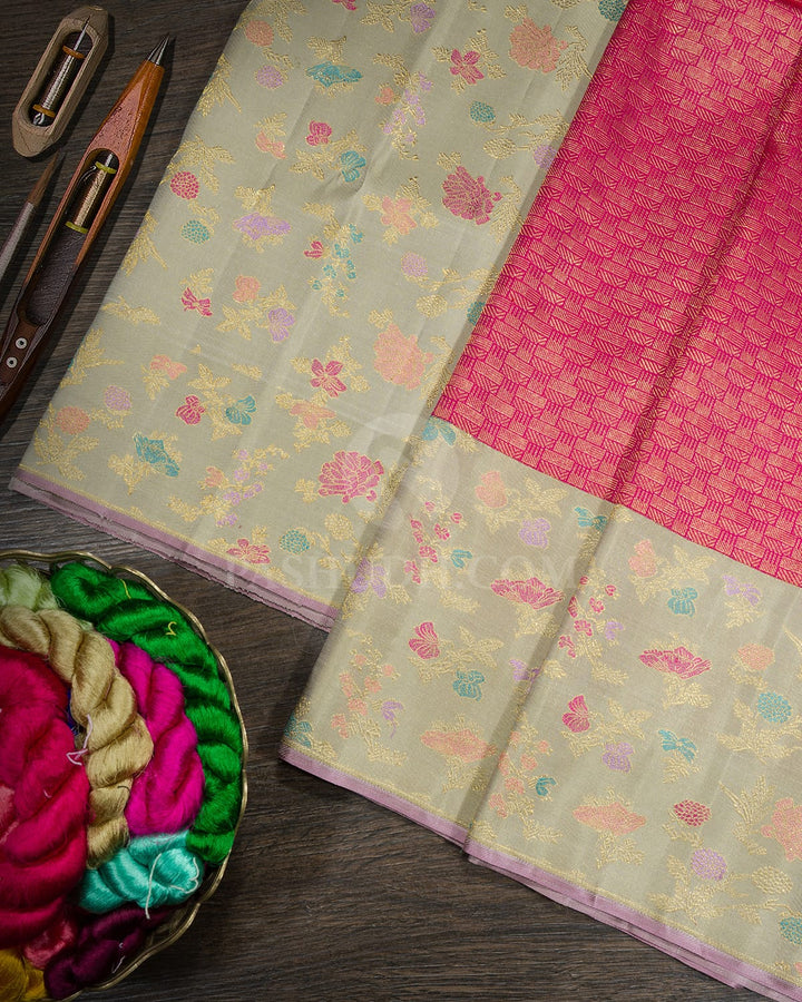 Pinkish Red Meenakari Kanjivaram Silk Saree-S1766(B)