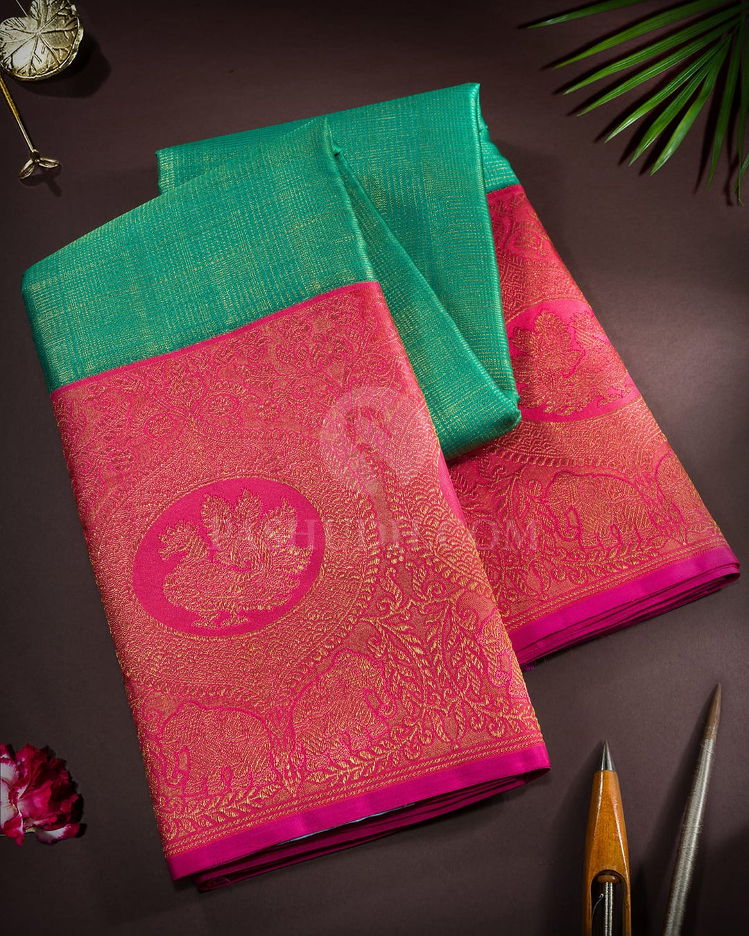 Parrot Green Vairaoosi Kattam Kanjivaram Silk Saree-S1805(A)