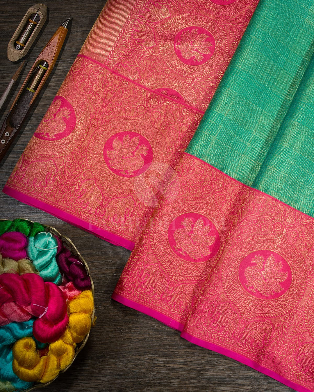 Parrot Green Vairaoosi Kattam Kanjivaram Silk Saree-S1805(A)