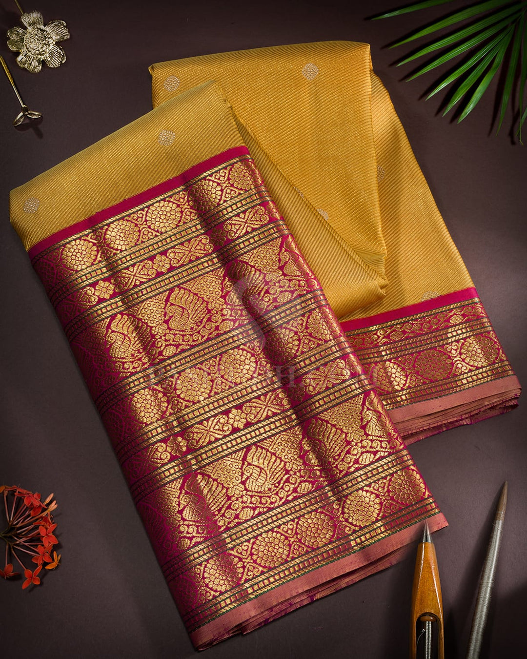Mustard Yellow Kanjivaram Silk Saree-S1236(G)