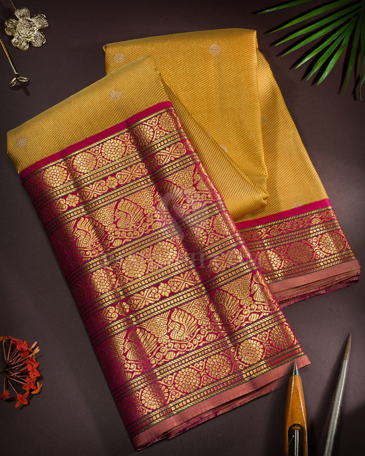Mustard Yellow Kanjivaram Silk Saree-S1236(G)