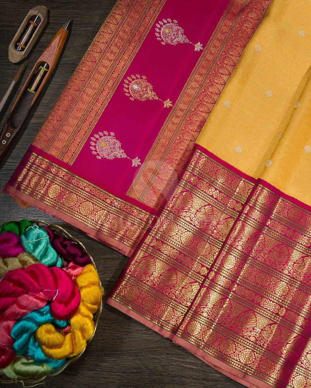 Mustard Yellow Kanjivaram Silk Saree-S1236(G)