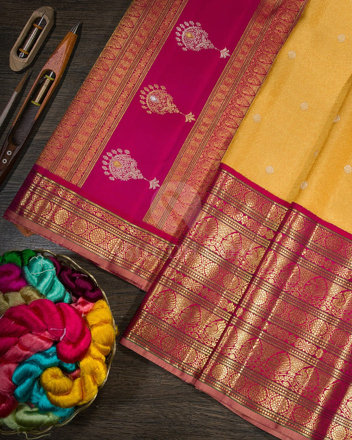 Mustard Yellow Kanjivaram Silk Saree-S1236(G)