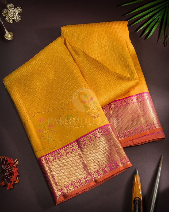 Mango Yellow Meenakari Kanjivaram Silk Saree-S1718(B)