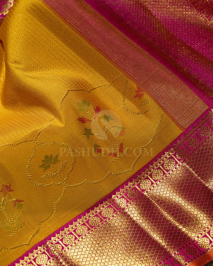 Mango Yellow Meenakari Kanjivaram Silk Saree-S1718(B)