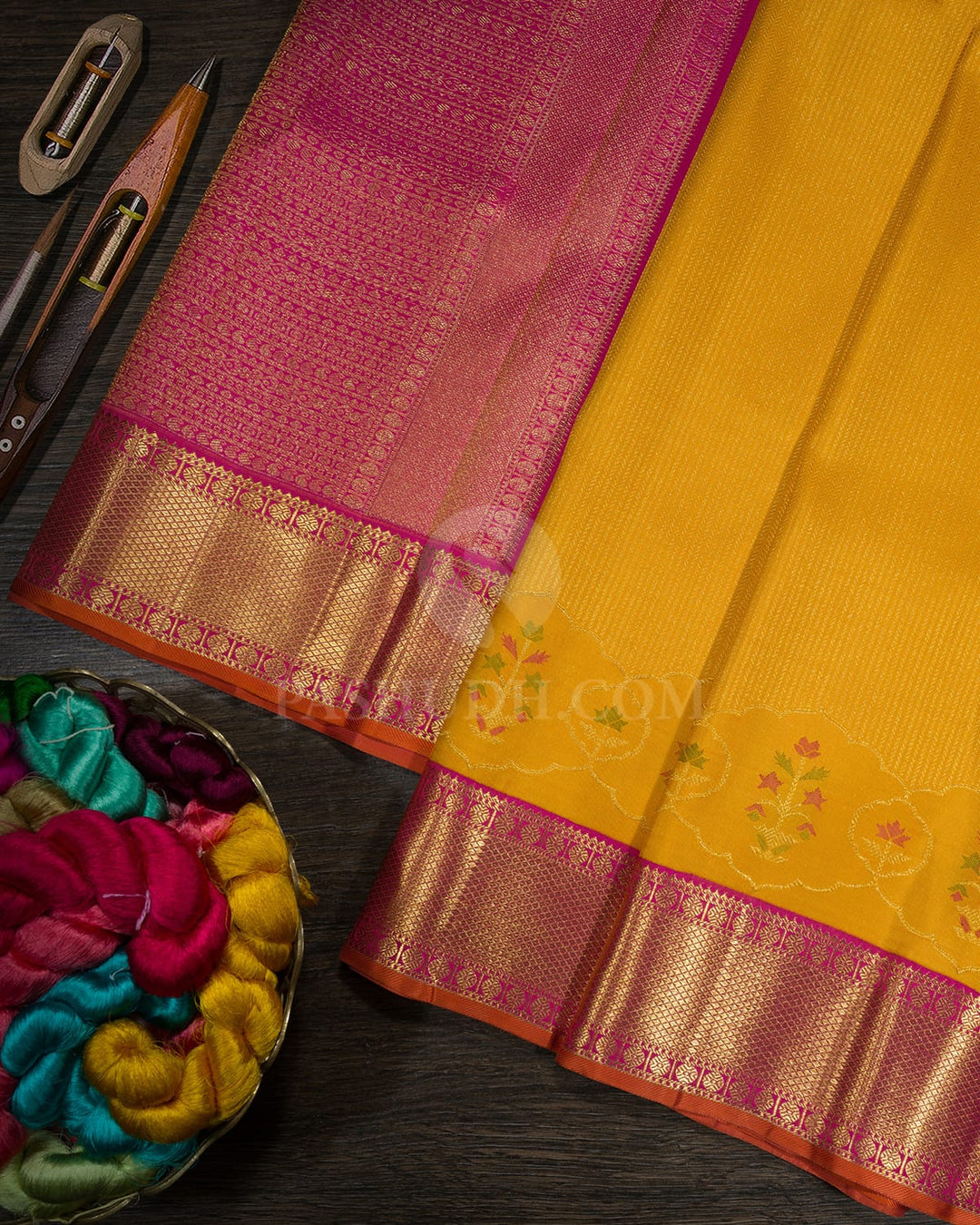 Mango Yellow Meenakari Kanjivaram Silk Saree-S1718(B)