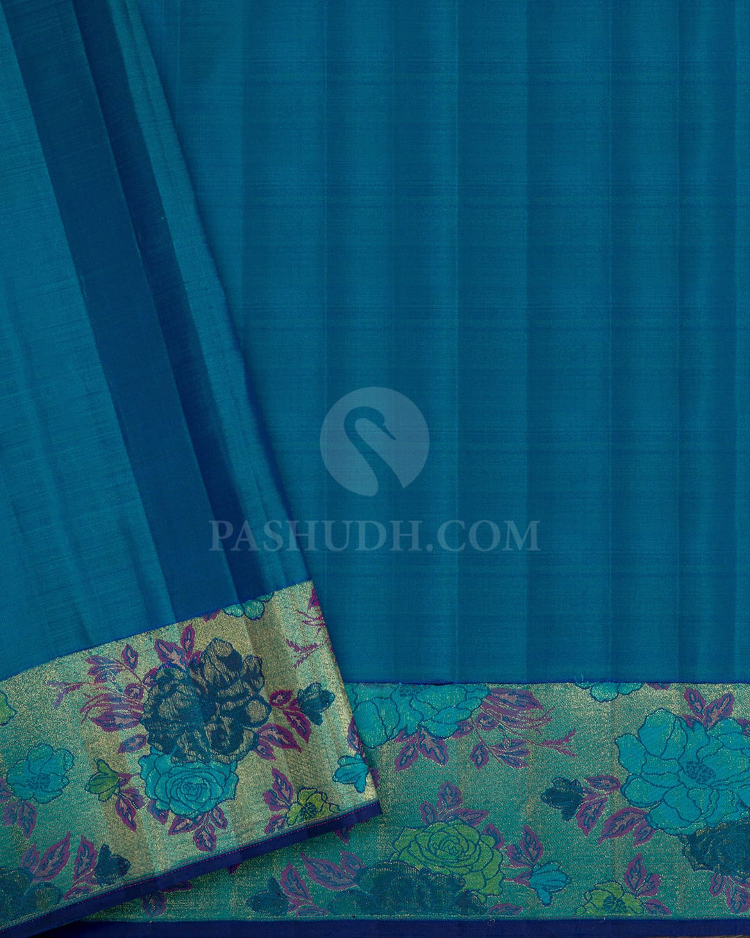 Dual Shaded Peacock Blue Meenakari Kanjivaram Silk Saree-S1744(B)