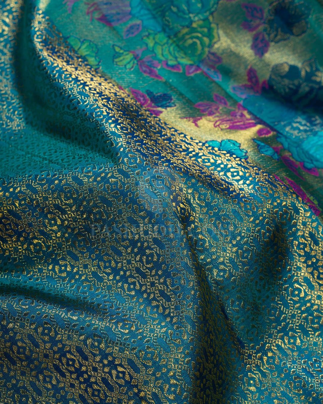 Dual Shaded Peacock Blue Meenakari Kanjivaram Silk Saree-S1744(B)