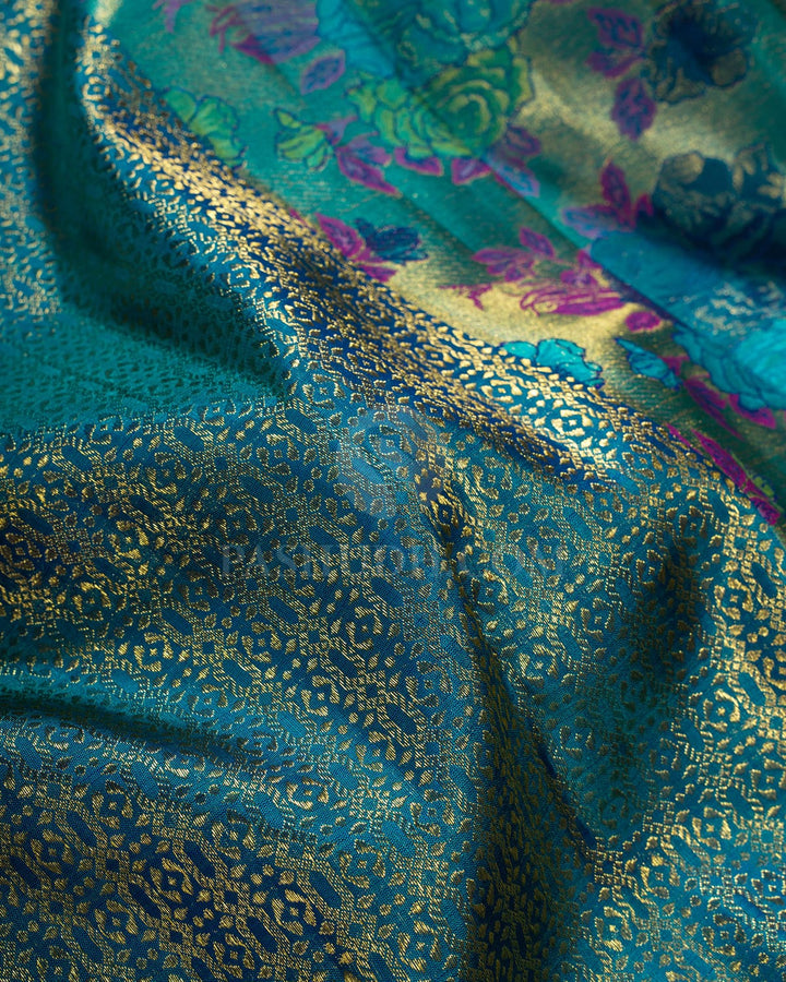 Dual Shaded Peacock Blue Meenakari Kanjivaram Silk Saree-S1744(B)