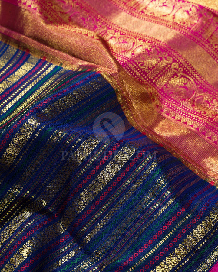 Royal Blue Retta Petta Border Kanjivaram Silk Saree-S1484(I)