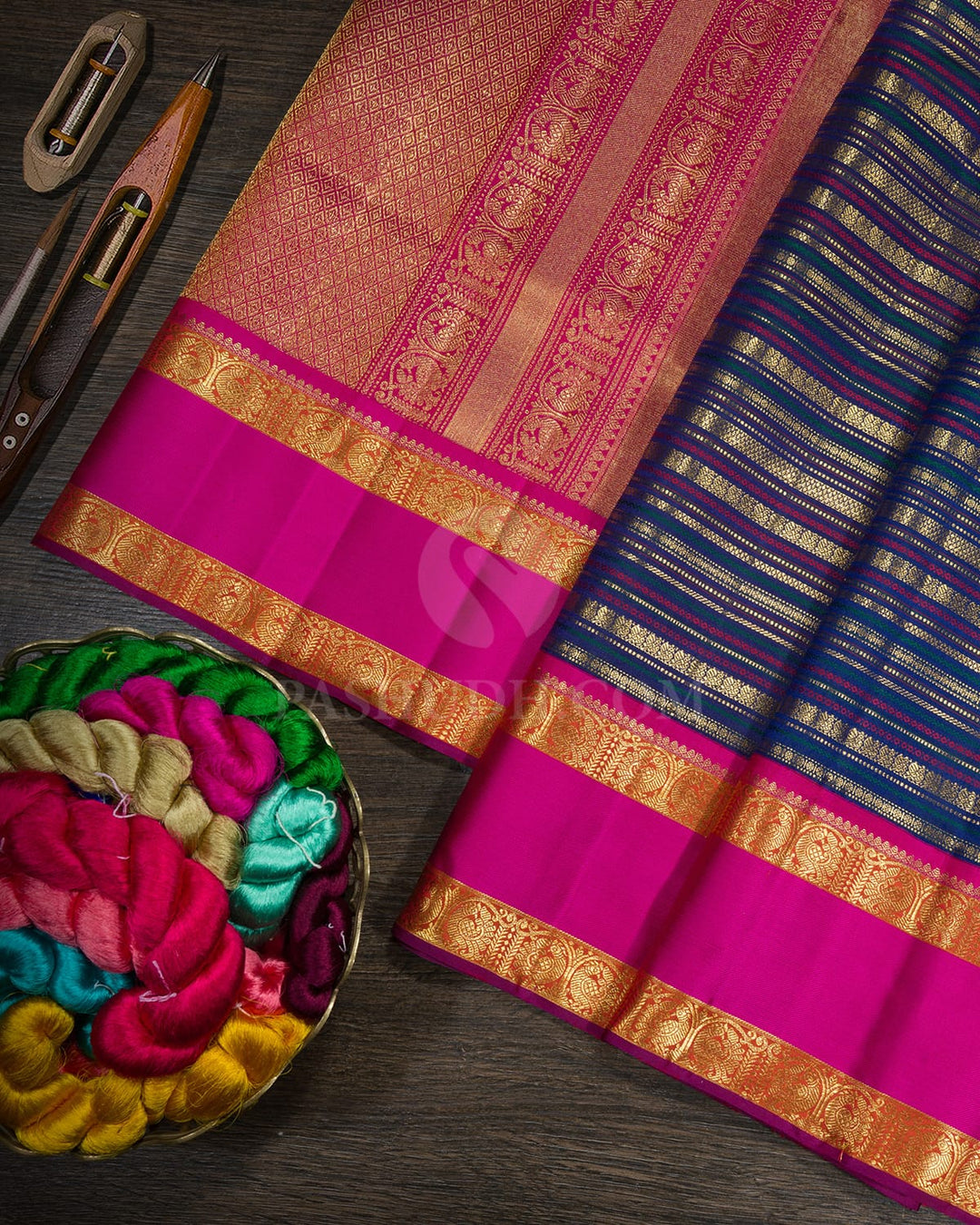 Royal Blue Retta Petta Border Kanjivaram Silk Saree-S1484(I)