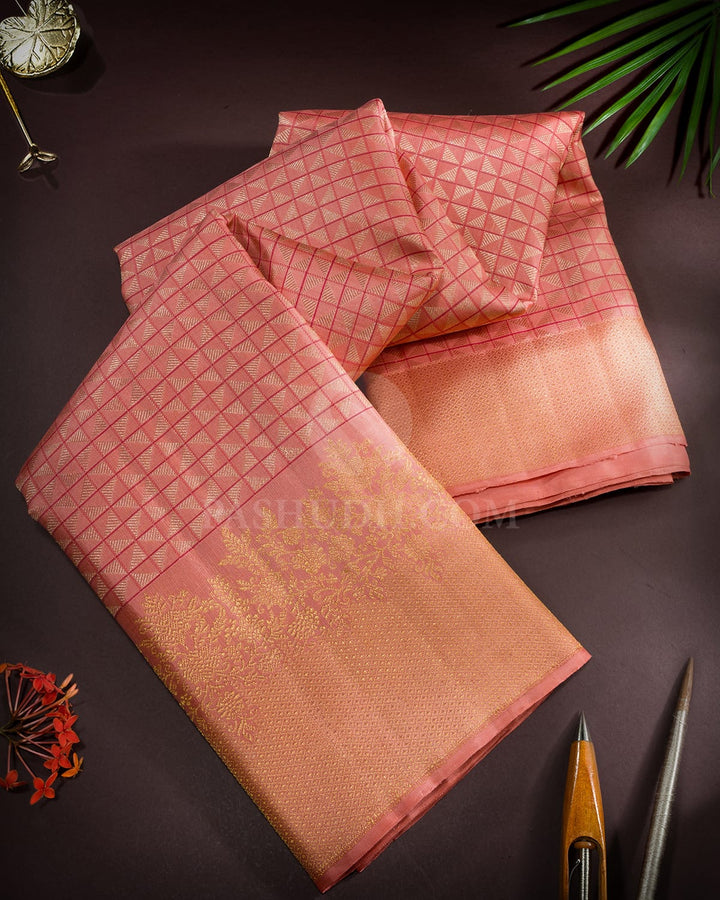 Peach Pink Kanjivaram Silk Saree-S1790(A)