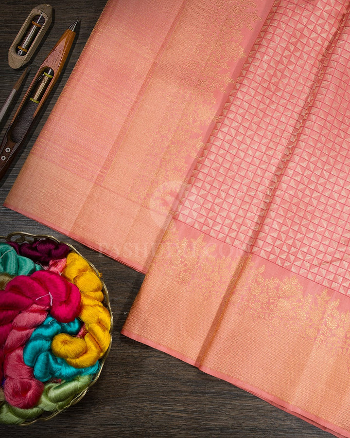 Peach Pink Kanjivaram Silk Saree-S1790(A)