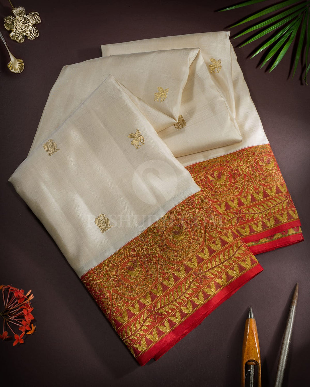 Cream Antique Border Kanjivaram Silk Saree-S1820(A)