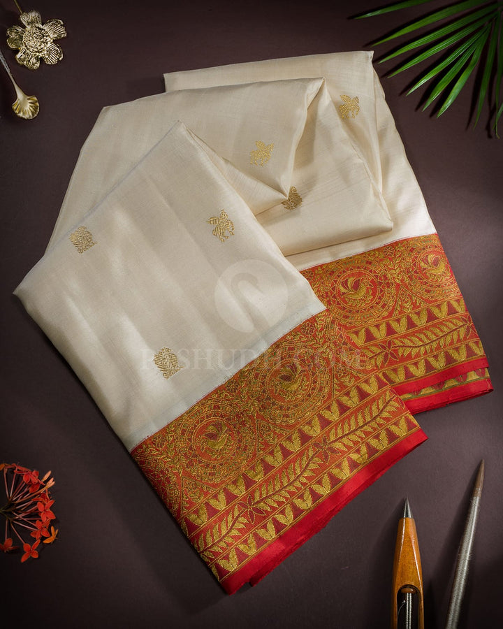 Cream Antique Border Kanjivaram Silk Saree-S1820(A)