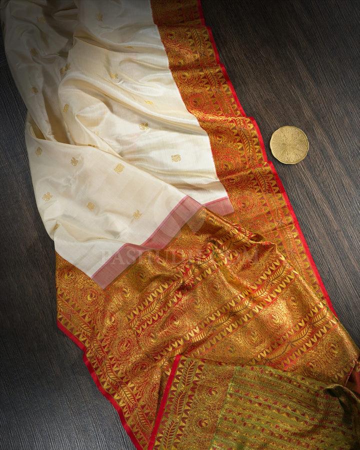 Cream Antique Border Kanjivaram Silk Saree-S1820(A)