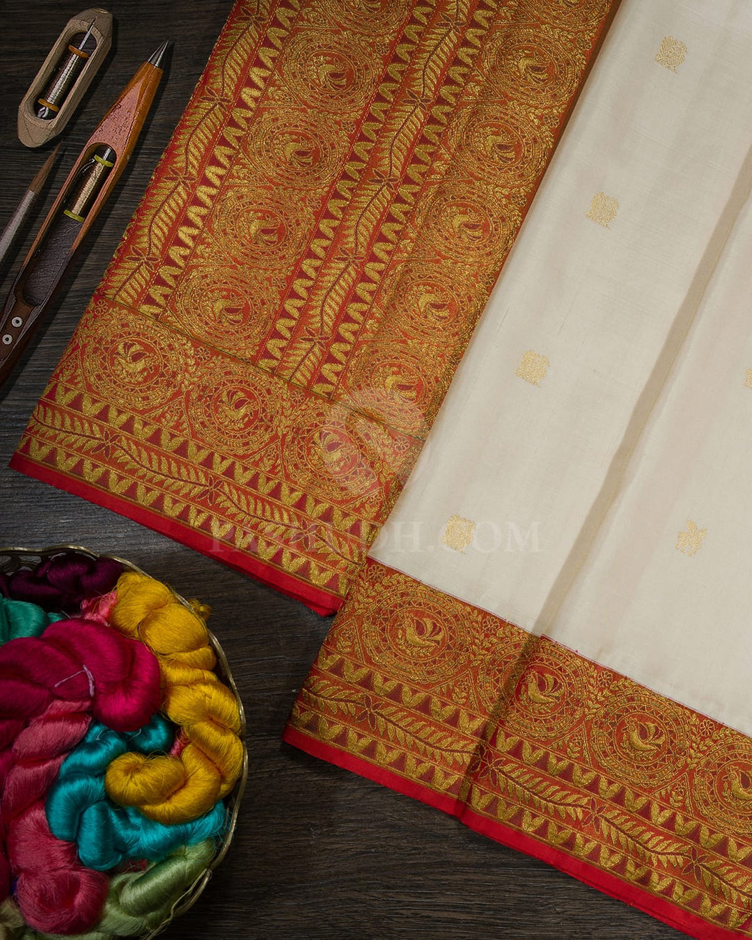 Cream Antique Border Kanjivaram Silk Saree-S1820(A)