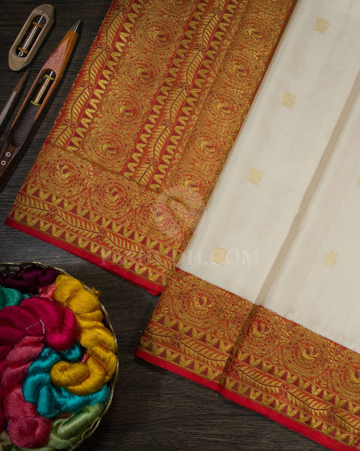 Cream Antique Border Kanjivaram Silk Saree-S1820(A)