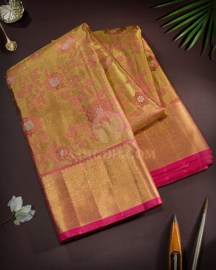 Punch Pink Zari Tissue Kanjivaram Silk Saree-S1817(A)