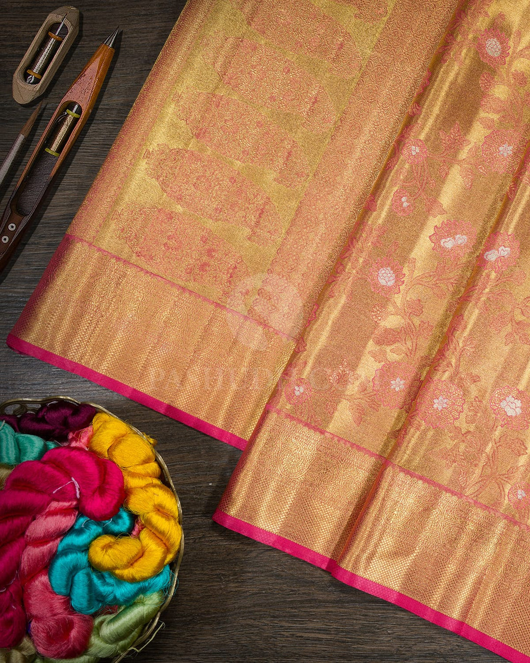 Punch Pink Zari Tissue Kanjivaram Silk Saree-S1817(A)