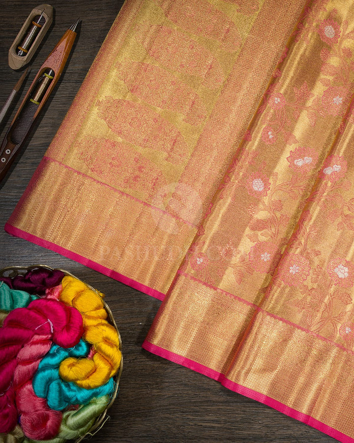 Punch Pink Zari Tissue Kanjivaram Silk Saree-S1817(A)