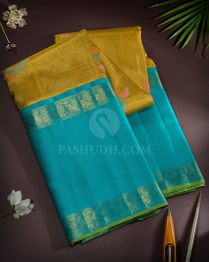 Mustard Yellow Semi Tissue Kanjivaram Silk Saree-S1810(A)
