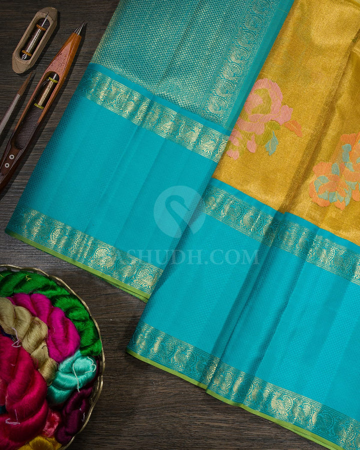 Mustard Yellow Semi Tissue Kanjivaram Silk Saree-S1810(A)