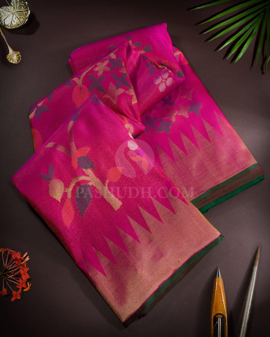 Rani Pink Meenakari Pure Zari Kanjivaram Silk Saree-P227(A)