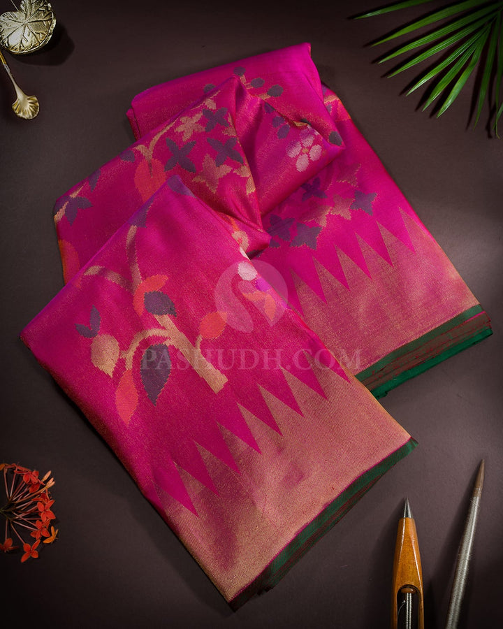 Rani Pink Meenakari Pure Zari Kanjivaram Silk Saree-P227(A)