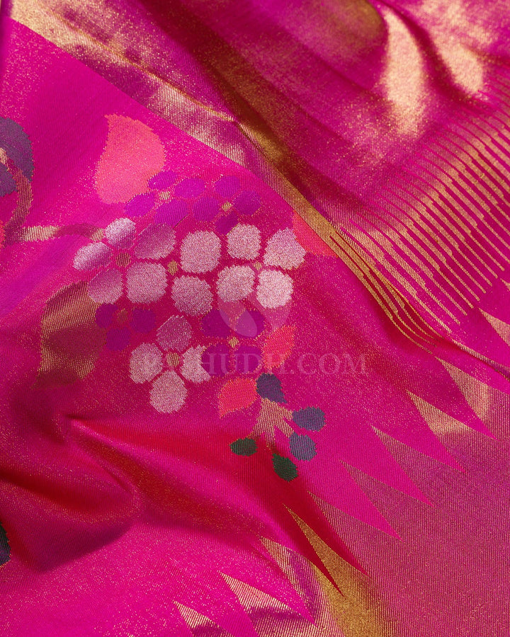 Rani Pink Meenakari Pure Zari Kanjivaram Silk Saree-P227(A)