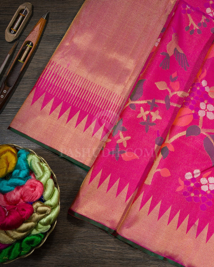 Rani Pink Meenakari Pure Zari Kanjivaram Silk Saree-P227(A)