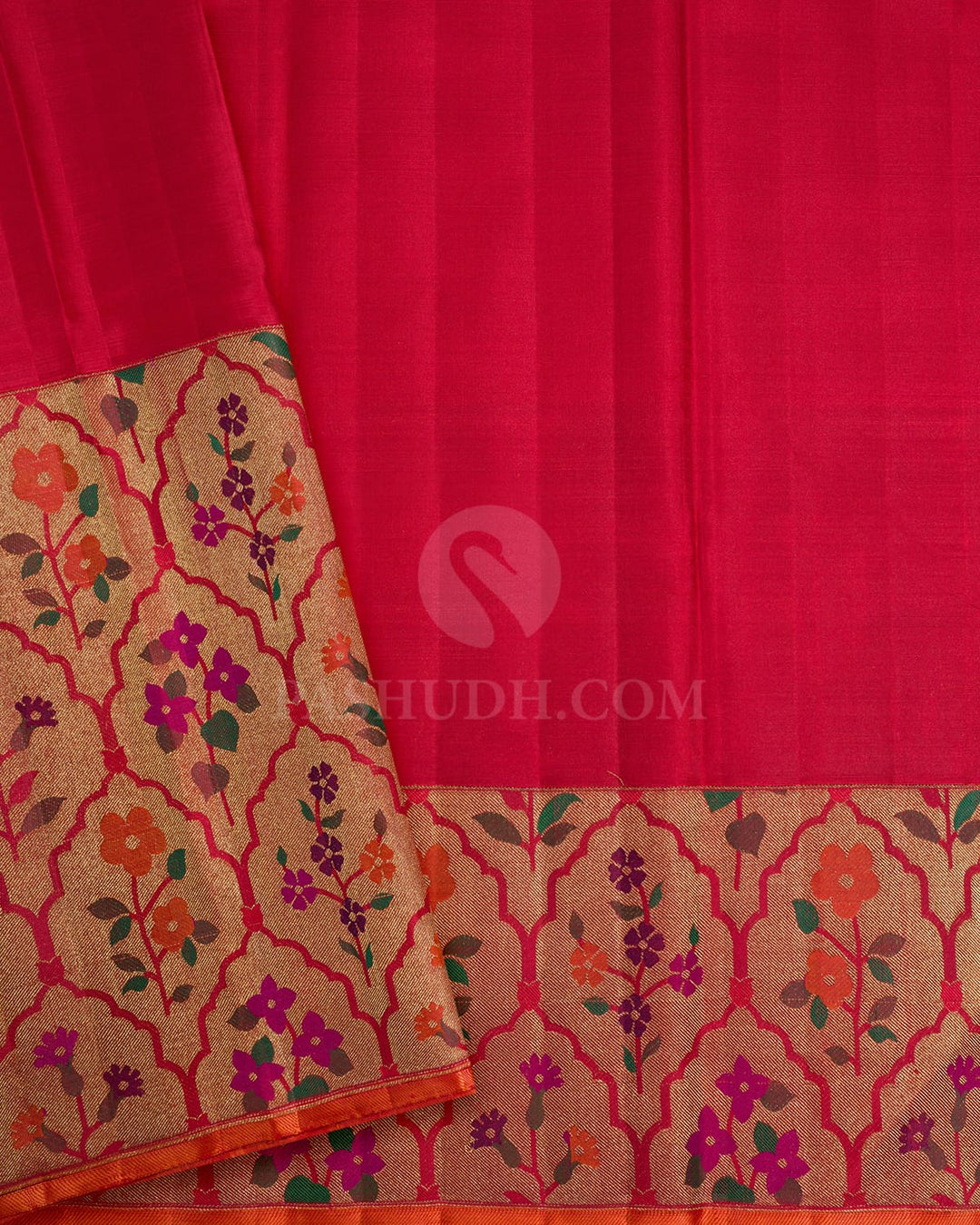 Bottle Green Pure Zari Meenakari Border Kanjivaram Silk Saree-P225(A)